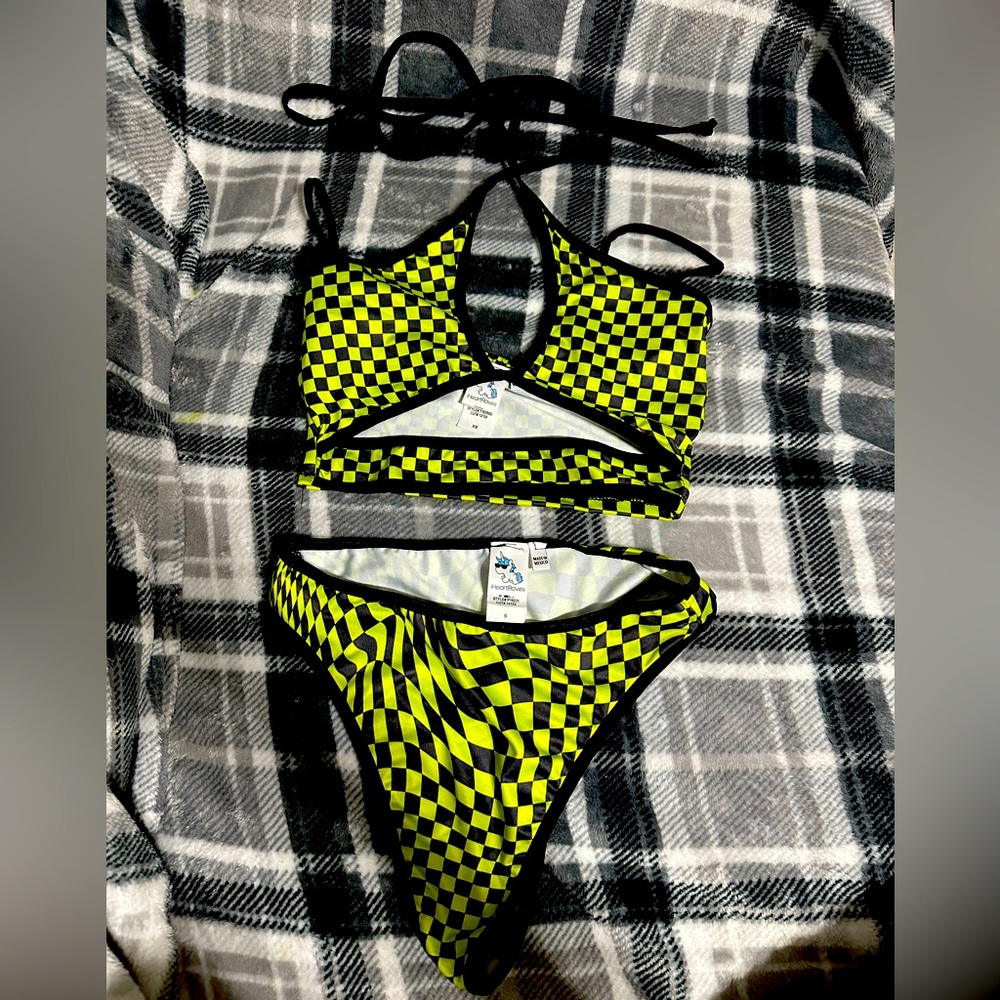 iHeartRaves Neon Checkered Bikini Set